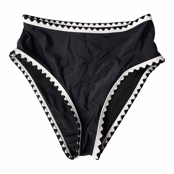 NEW Herseas SWIMSUIT Womens SM Bikini Black White Whip Stitch 2 Piece High Waist - Picture 7 of 11